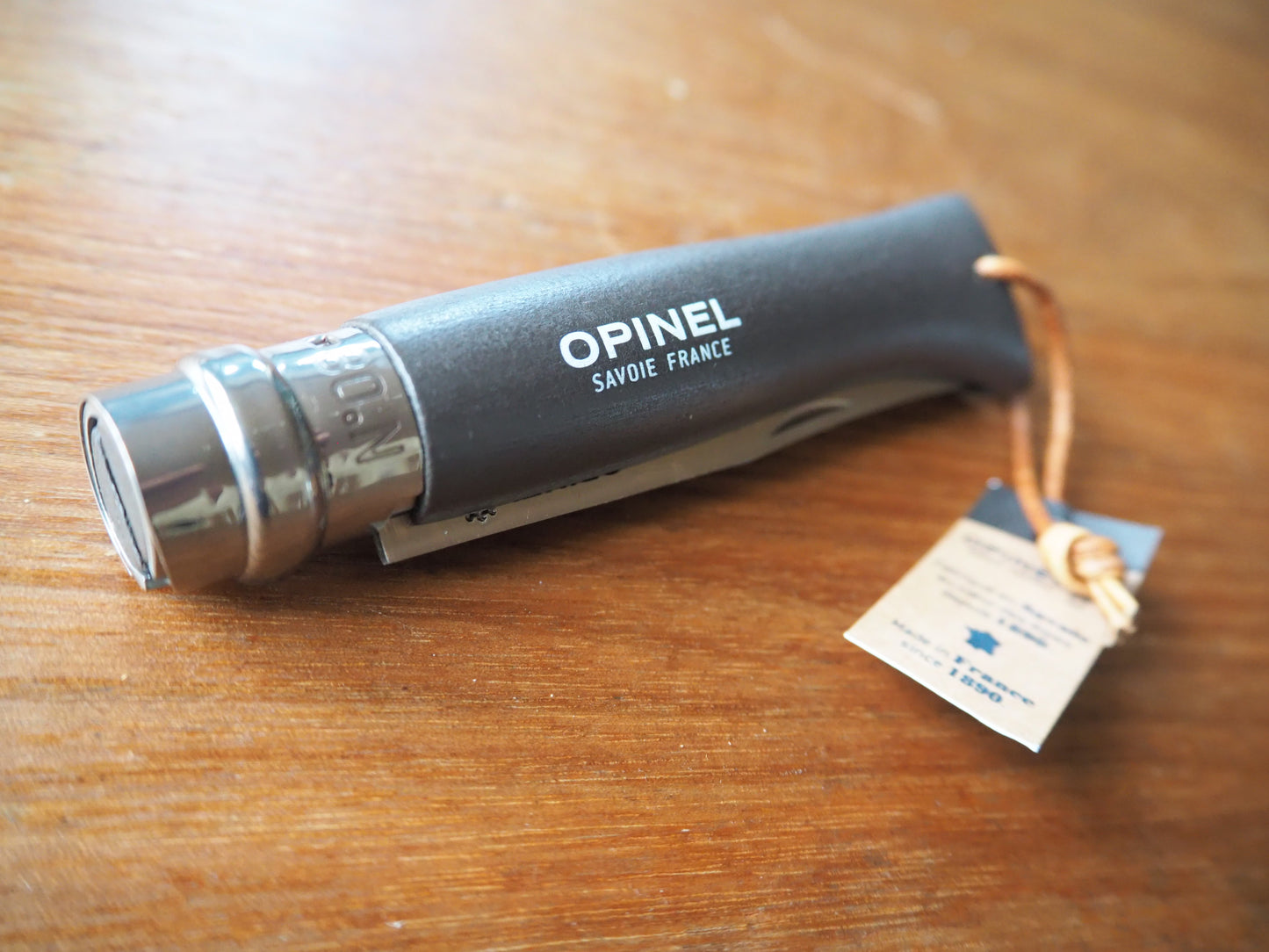 OPINEL ステンレススチール No.08 革紐付き ブラックブラウン
