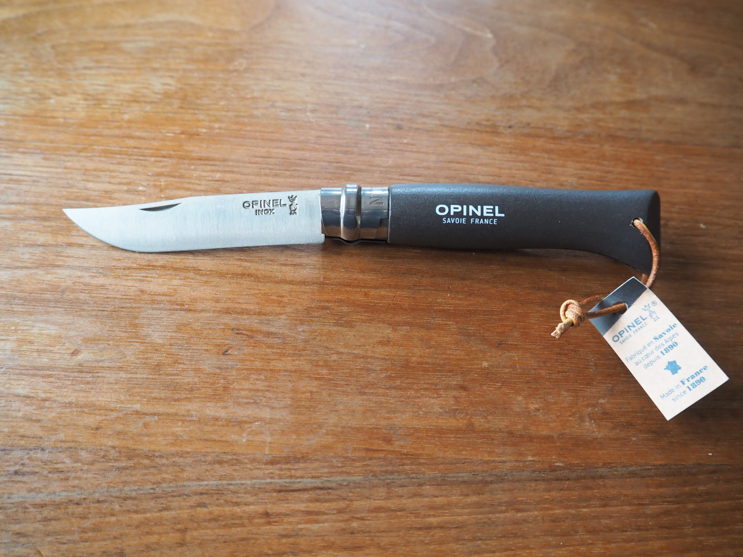 OPINEL ステンレススチール No.08 革紐付き ブラックブラウン