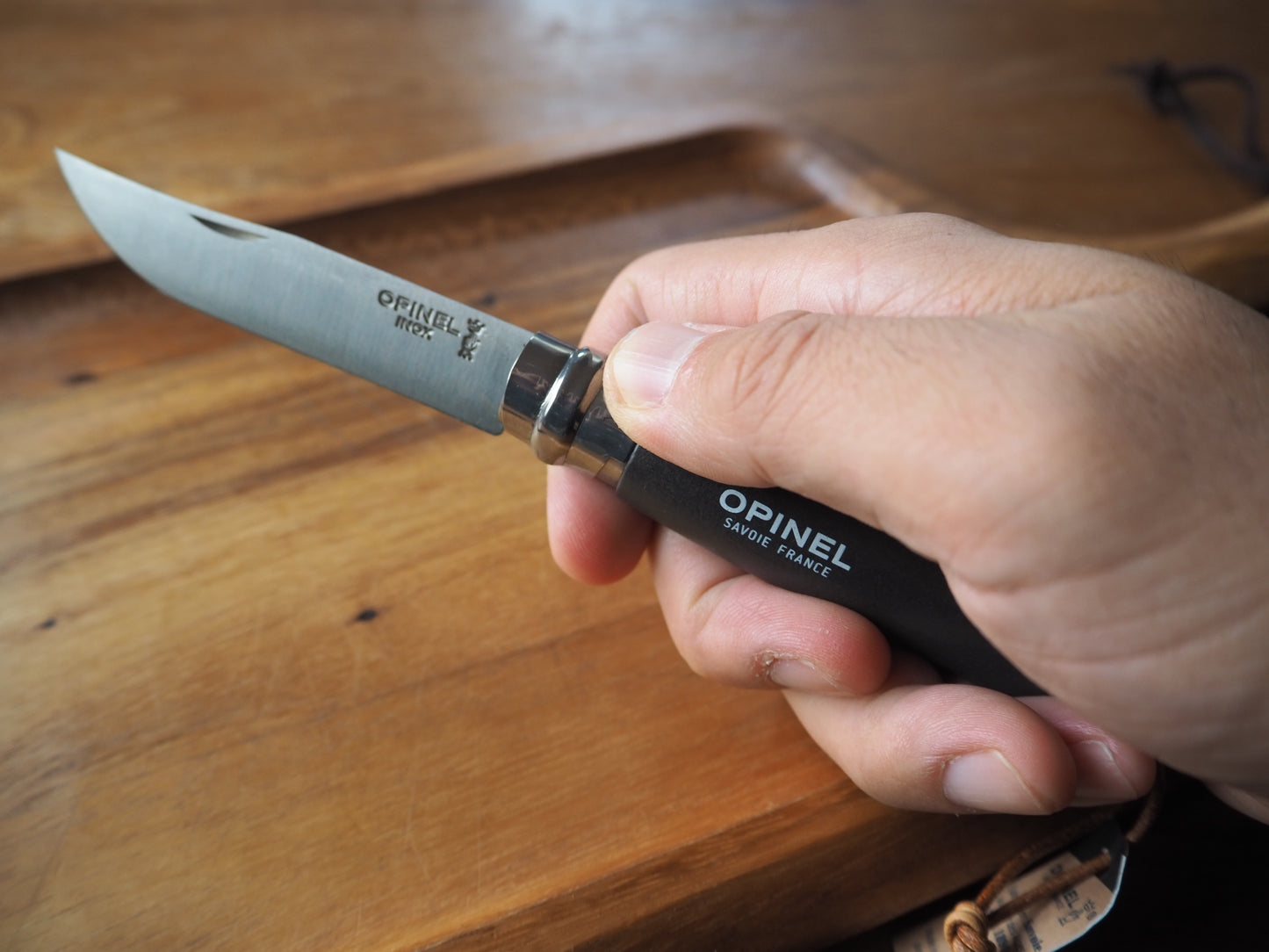 OPINEL ステンレススチール No.08 革紐付き ブラックブラウン