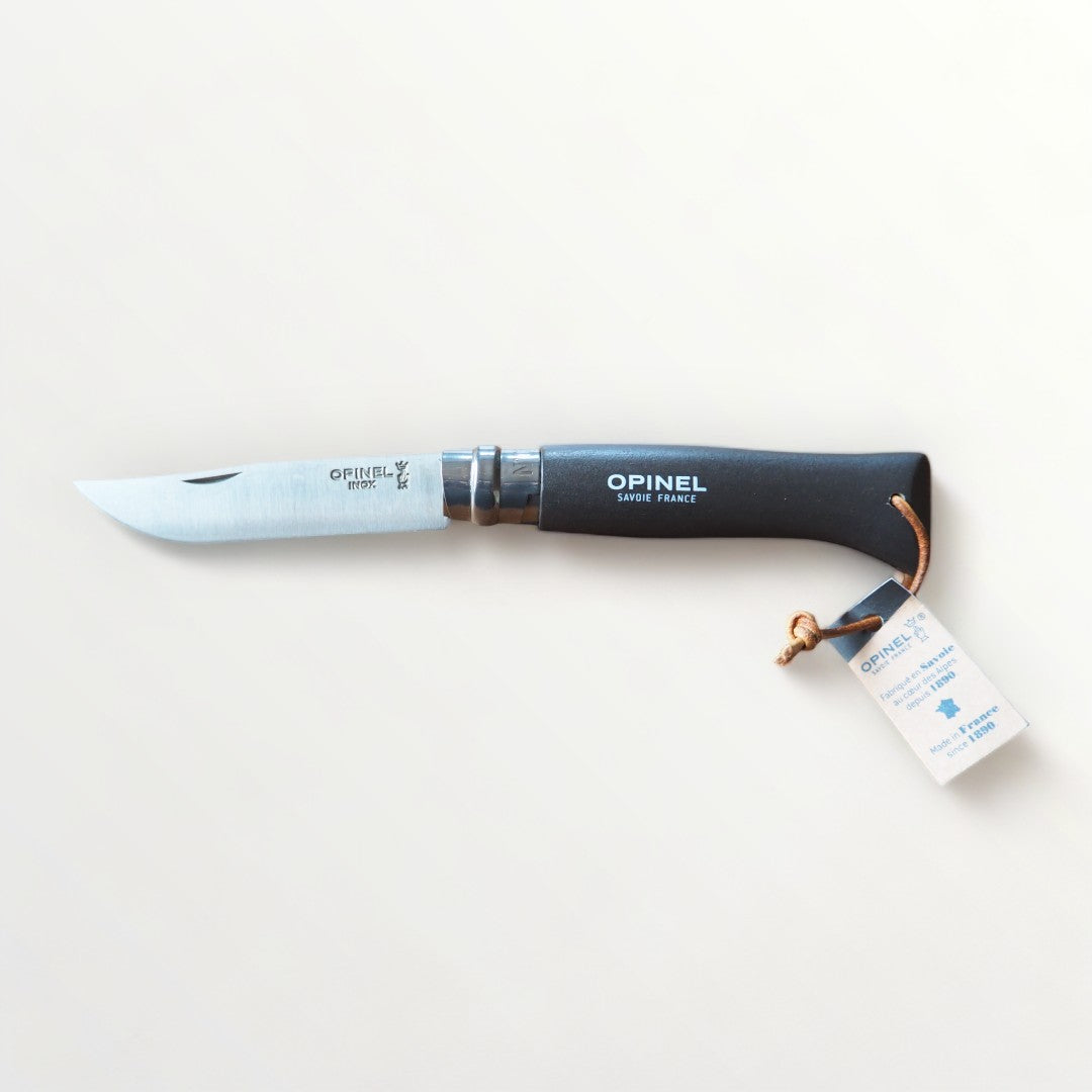 OPINEL ステンレススチール No.08 革紐付き ブラックブラウン