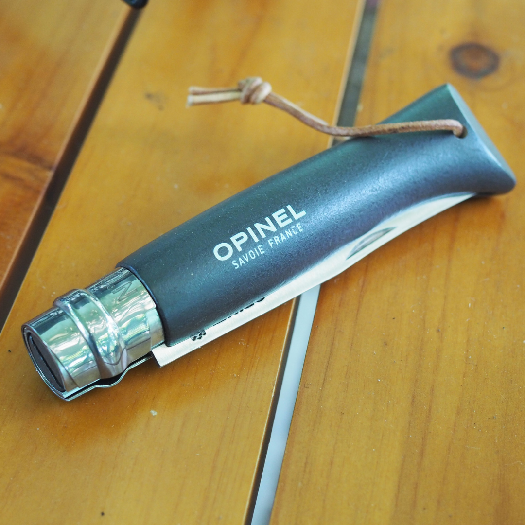 OPINEL ステンレススチール  No.08 革紐付き ブラックブラウン