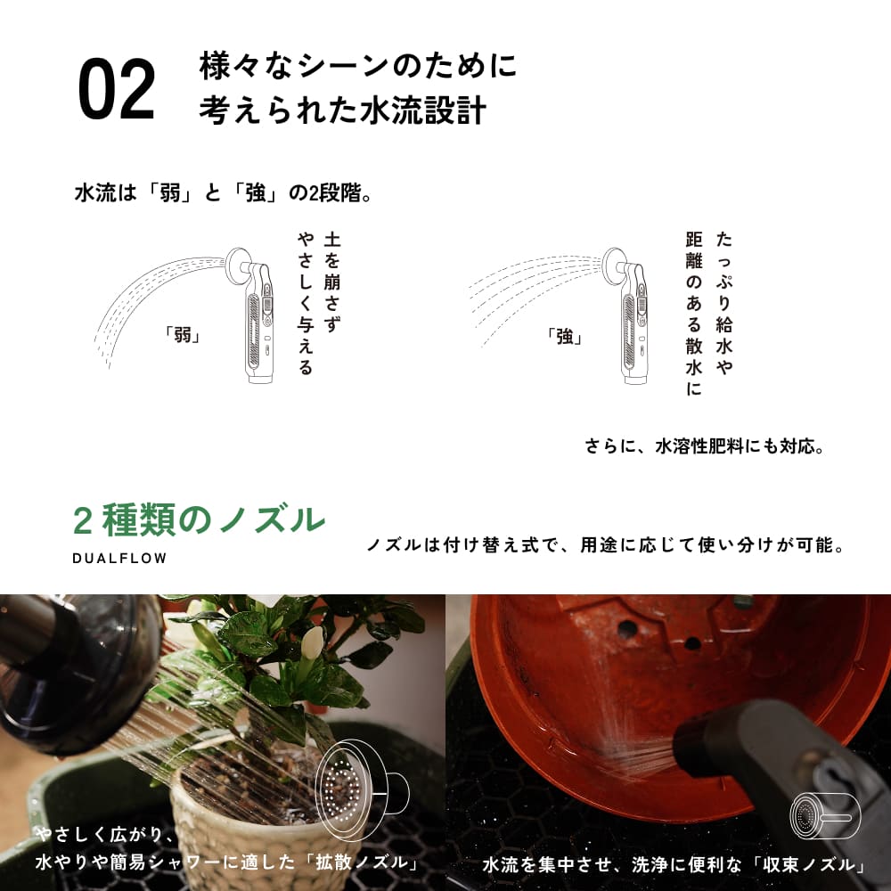 デュアルフローポータブルシャワー